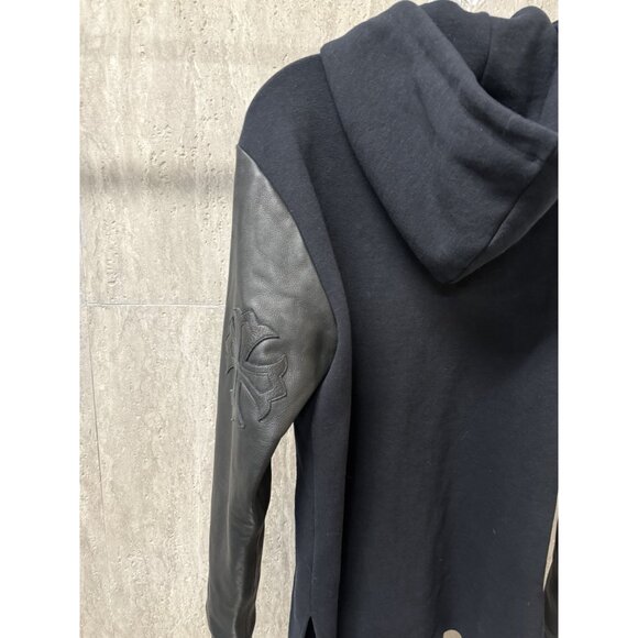Chrome Hearts Black Hoodie W/ Leather Sleeves & Gothic Cross Details Full Zip Co - Picture 12 of 16